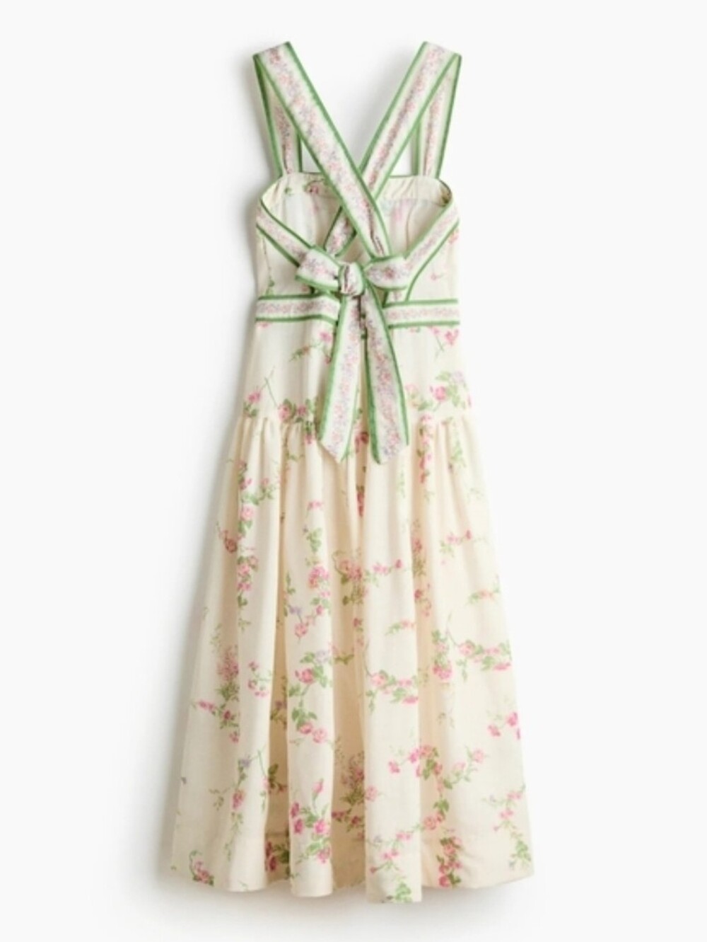 XS H&M Lovely Long FLORAL Back Tie-detail Midi Dress Floral Cream Floral BNWT - Picture 3 of 3